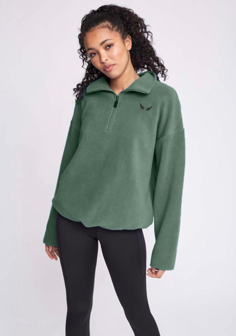 TYPESERVICE ♥ Pleated Fleece Long Jumper /追跡付 Women Quarter Zip Pullover Long Sleeve Fleece Half Zip